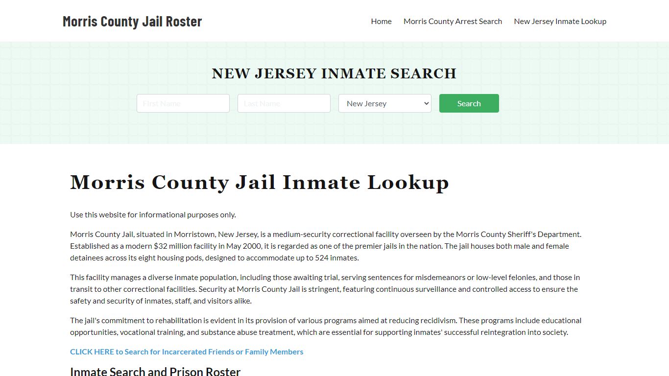 Morris County Jail Roster Lookup, NJ, Inmate Search